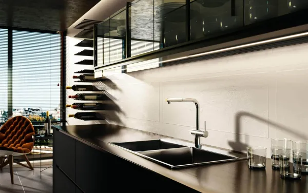 Cocina con azulejos efecto cemento en tonos neutros, colección Memory de Colorker