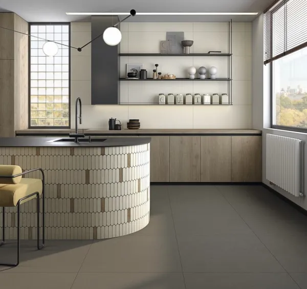 Cocina con azulejos efecto cemento, colección New york de Vives