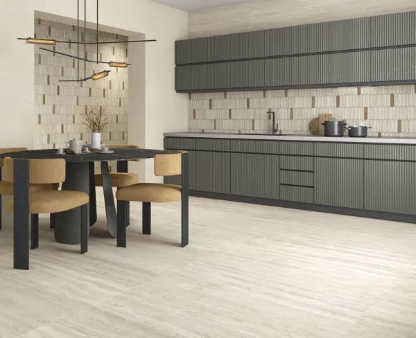 Cocina con azulejos efecto cemento, colección Paris de Vives
