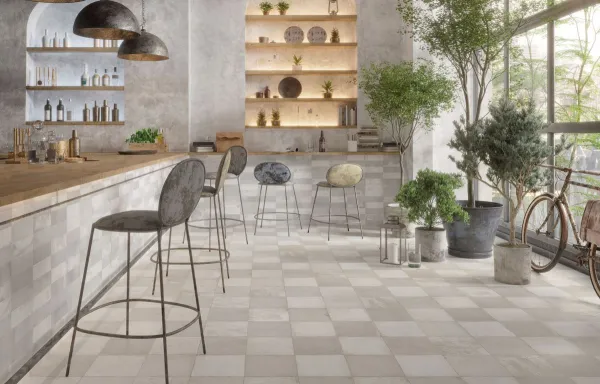 Cocina con azulejos efecto hidráulico, colección Fs clay de Peronda
