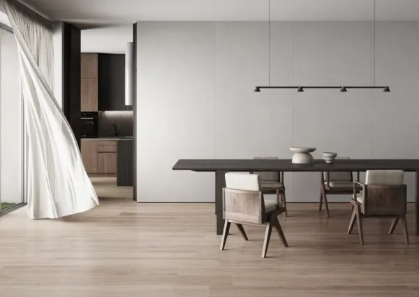 Cocina con azulejos efecto madera, colección Albar de TAU ceràmica
