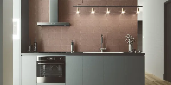 Cocina con azulejos efecto monocolor, colección Contemporary de Ape