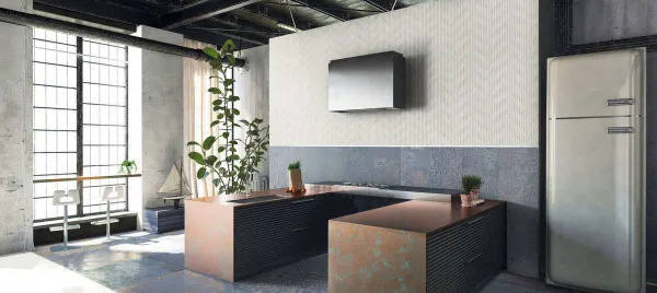 Cocina con azulejos efecto monocolor, colección Corten de Aparici