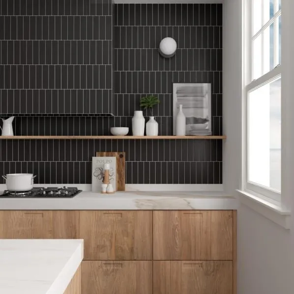 Cocina con azulejos efecto monocolor, colección Costa nova de Equipe