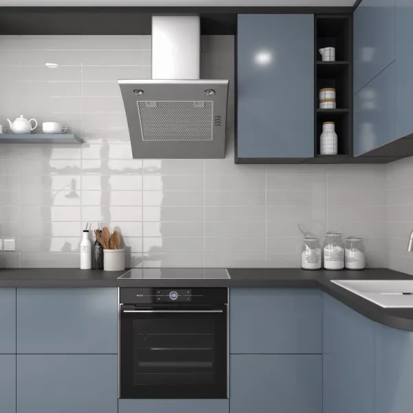 Cocina con azulejos efecto monocolor en tonos neutros, colección Evolution de Equipe