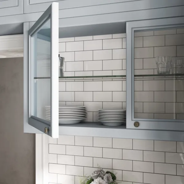 Cocina con azulejos efecto monocolor en tonos fríos, colección Evolution de Equipe