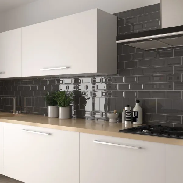 Cocina con azulejos efecto monocolor en tonos neutros, colección Evolution de Equipe