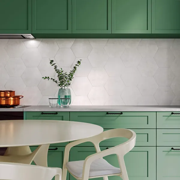 Cocina con azulejos efecto monocolor, colección Fusión de Ribesalbes