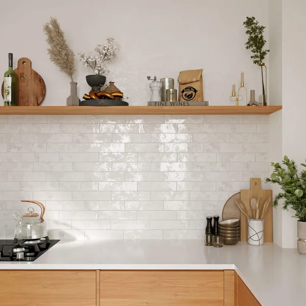Cocina con azulejos efecto monocolor en tonos cálidos, colección Fusión de Ribesalbes