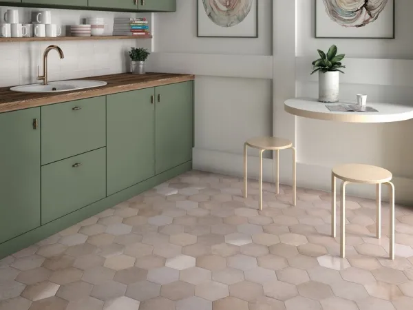 Cocina con azulejos efecto monocolor, colección Heritage de Equipe