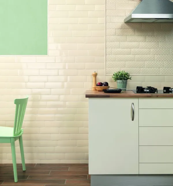 Cocina con azulejos efecto monocolor, colección London de Natucer