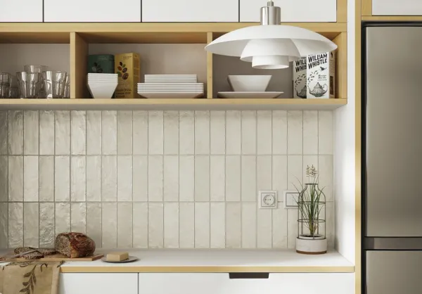Cocina con azulejos efecto monocolor, colección Mallorca de Equipe