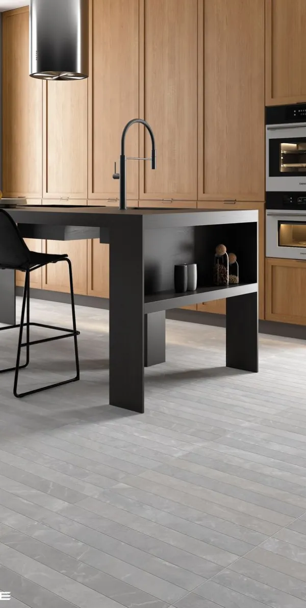 Cocina con azulejos efecto monocolor, colección Marmoris de Equipe