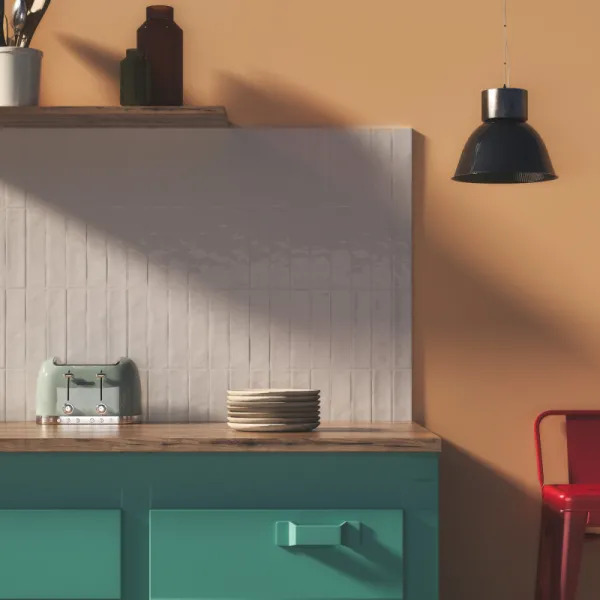 Cocina con azulejos efecto monocolor en tonos cálidos, colección Meknes de Dune