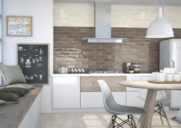 Cocina con azulejos efecto monocolor, colección Opal de Cifre