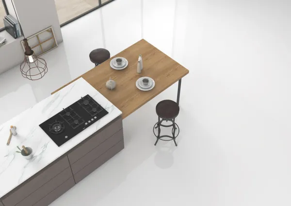 Cocina con azulejos efecto monocolor en tonos neutros, colección Pure de Magnífica