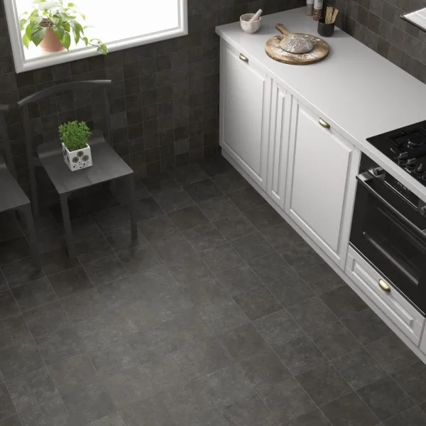 Cocina con azulejos efecto monocolor en tonos neutros, colección Stage de Equipe