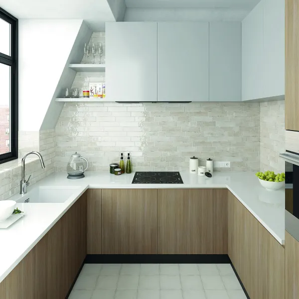 Cocina con azulejos efecto monocolor, colección Tribeca de Equipe
