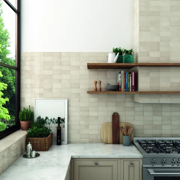 Cocina con azulejos efecto monocolor, colección Village de Equipe