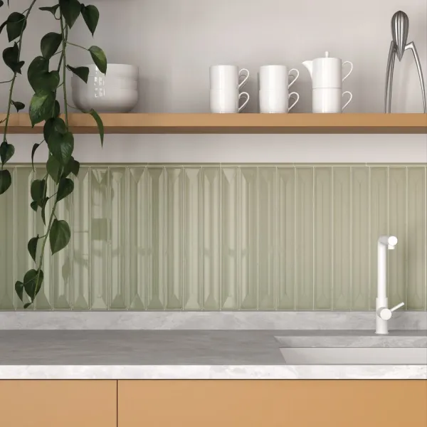 Cocina con azulejos efecto monocolor, colección Vitral de Equipe