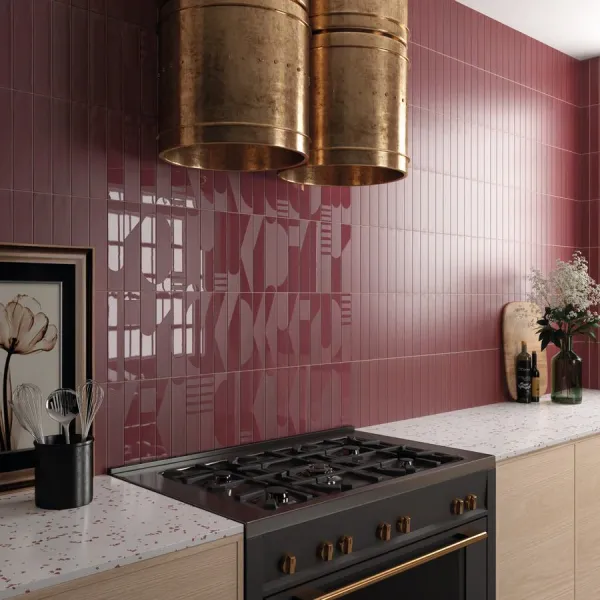 Cocina con azulejos efecto monocolor en tonos cálidos, colección Wadi de Equipe