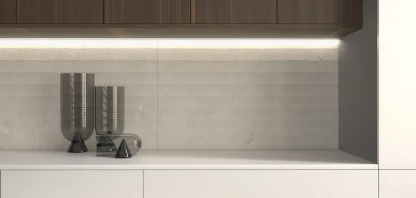 Cocina con azulejos efecto piedra, colección Dakota de TAU ceràmica