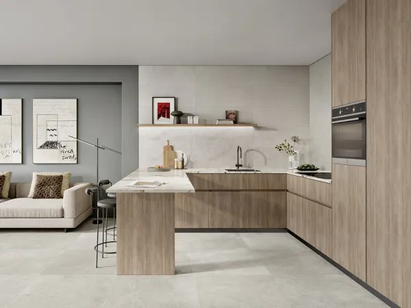 Cocina con azulejos efecto piedra, colección Sense de Love Tiles