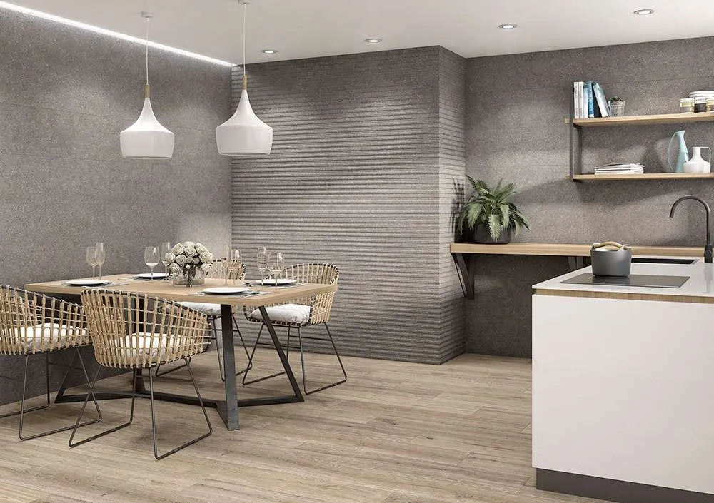 Cocina con azulejos efecto terrazo, colección Linz de Proconcept