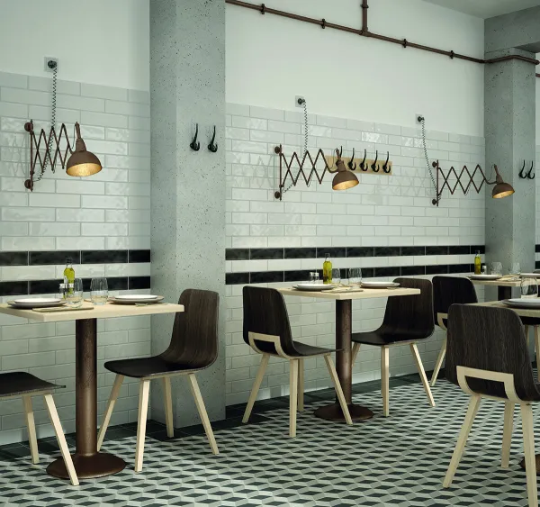 Comercio con azulejos efecto monocolor, colección Masía de Equipe