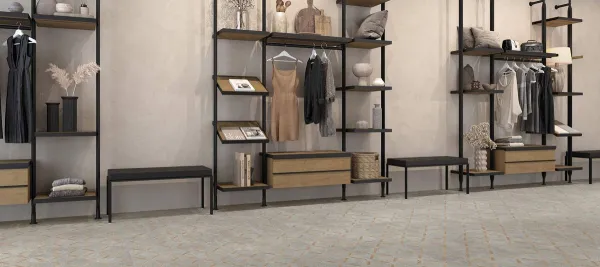 Comercio con azulejos efecto piedra, colección Muro de Apavisa