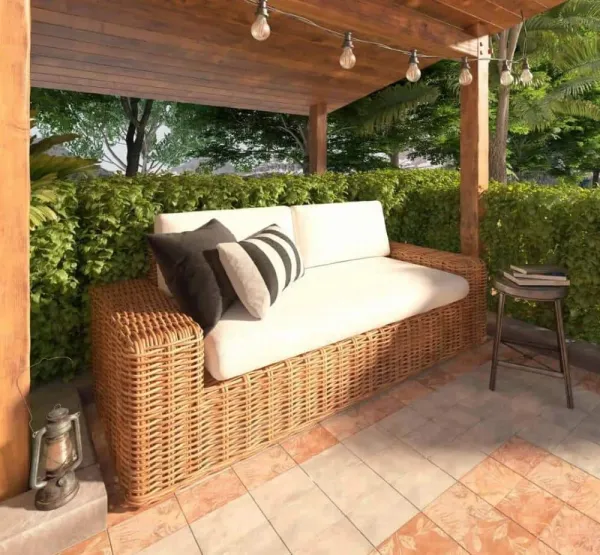 Exterior con azulejos efecto barro en tonos cálidos, colección Cotto de Ribesalbes