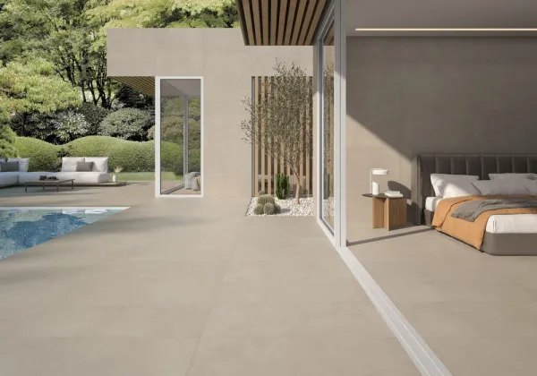 Exterior con azulejos efecto cemento, colección Broadway de Colorker