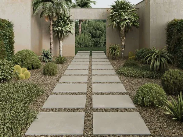 Exterior con azulejos efecto cemento, colección Davenport de Argenta