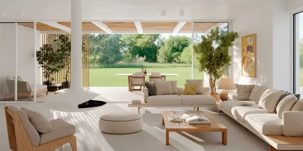 Exterior con azulejos efecto piedra en tonos cálidos, colección Pietra di sicilia de Marazzi