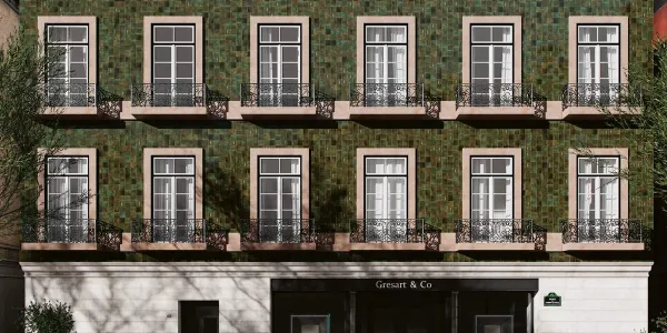 Fachada con azulejos efecto monocolor, colección Kech de Gresart