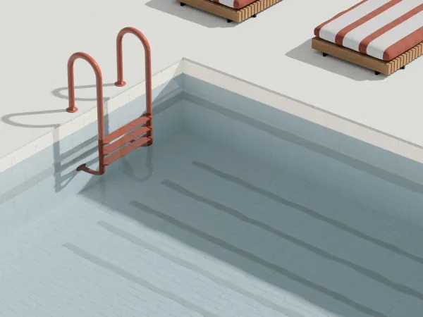 Piscina con azulejos efecto monocolor en tonos fríos, colección Rabat de Harmony